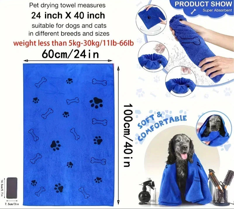 Pet Towel 60X100Cm Drying Dog Cat Bath Towel Microfiber Quick-Drying Dog Claw Absorbent Blue Grey Bath Towel Pets Bath Products